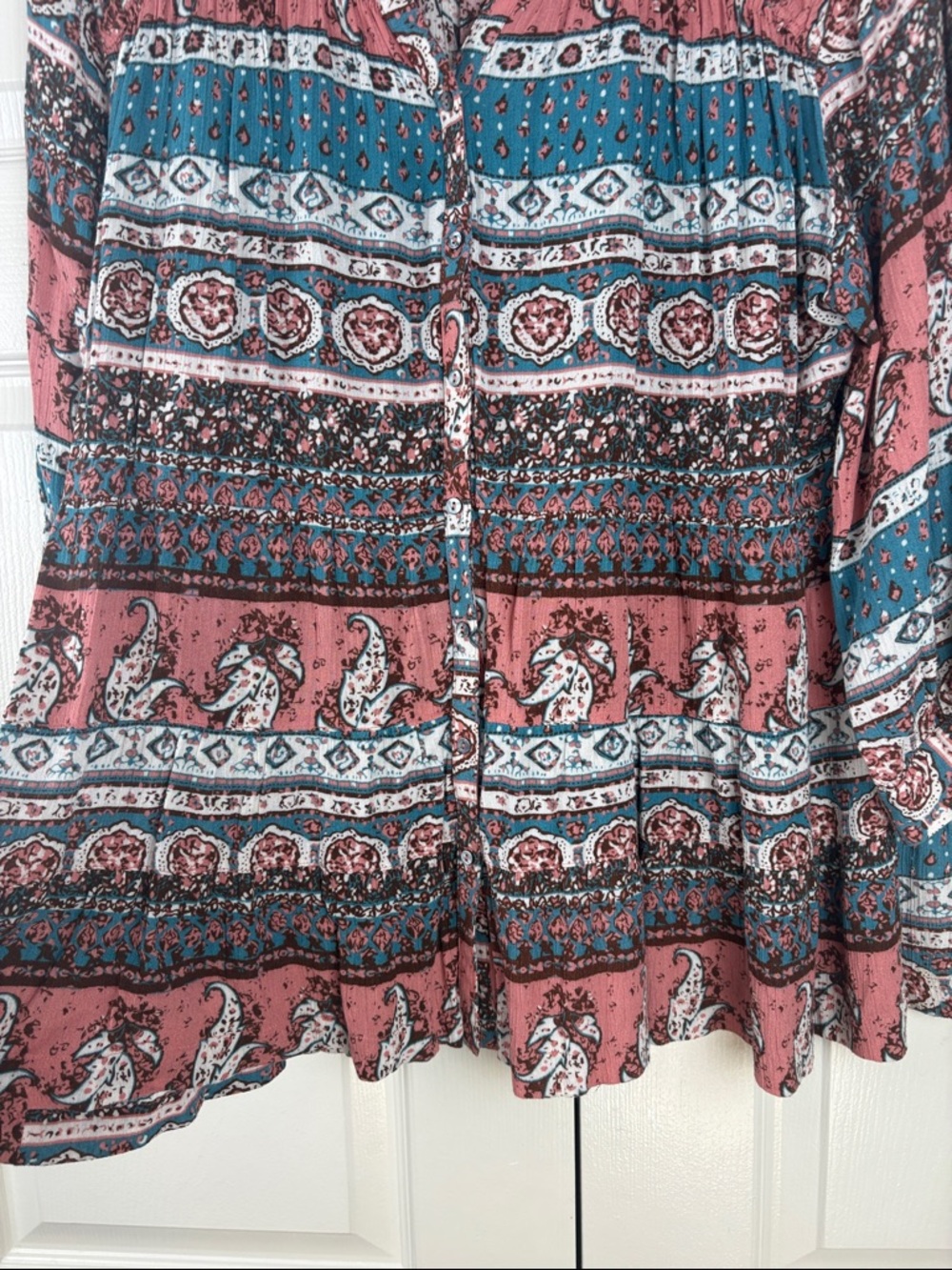 Bit &Bridle Boho Paisley Peplum Blouse XL Flowy Festival Top Pink Teal - Picture 4 of 8